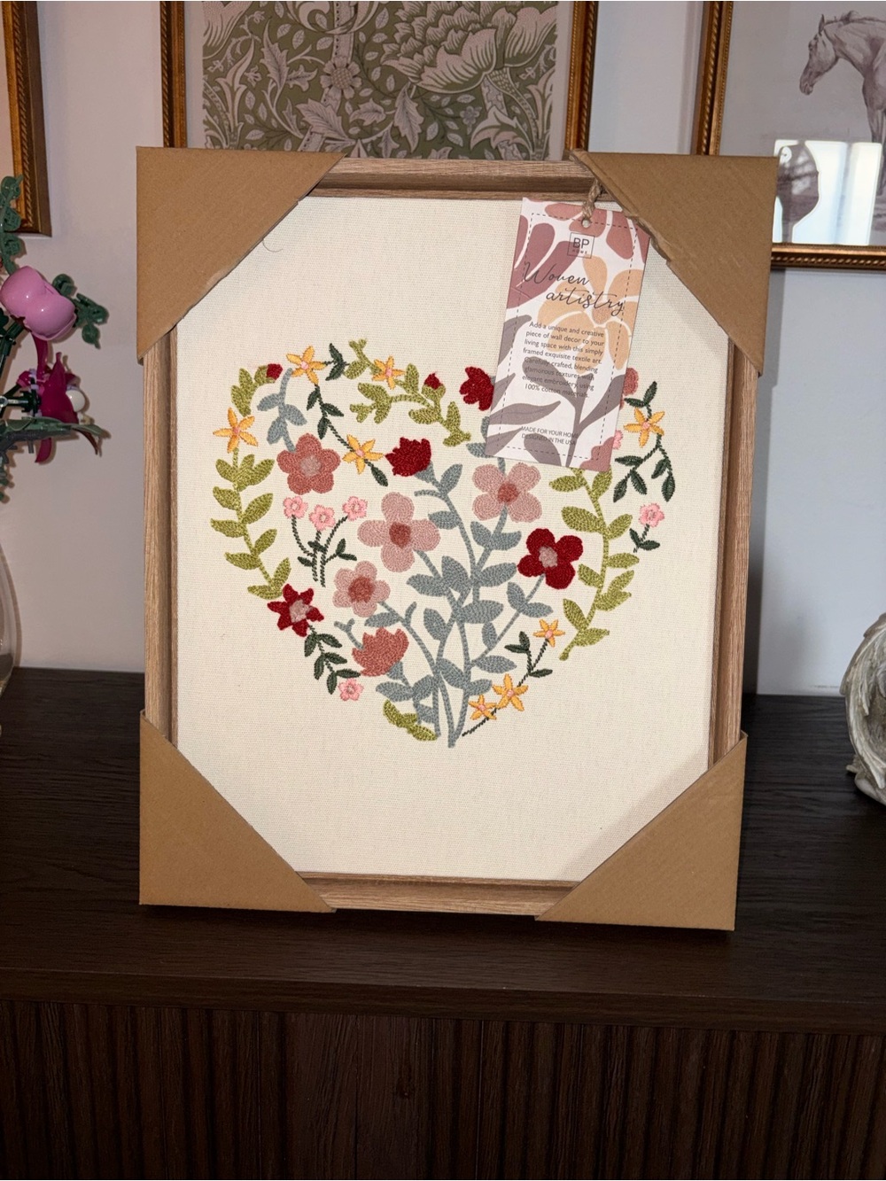 New BP Home Textile Embroidery. Woven Artistry Heart Shape Picture Frame 12”X15”